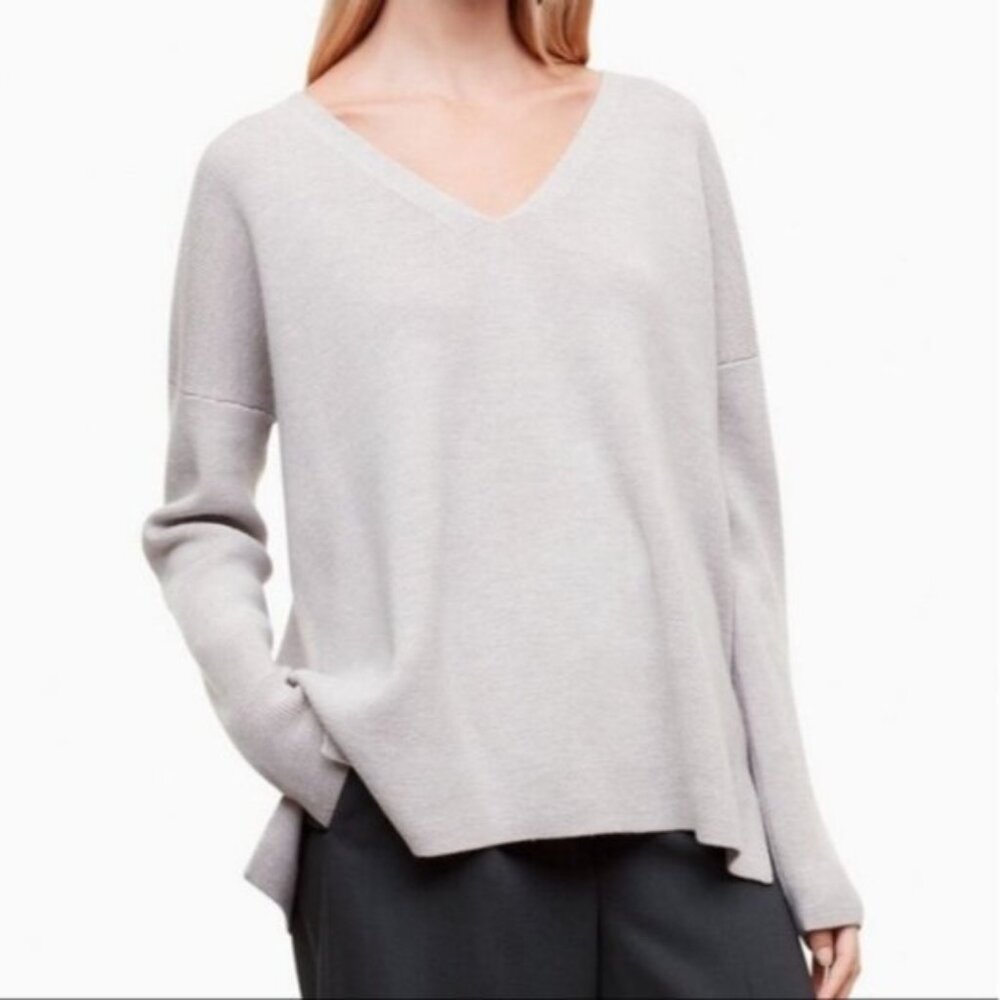 Aritzia Babaton Heather Light Grey Houston V neck Sweater